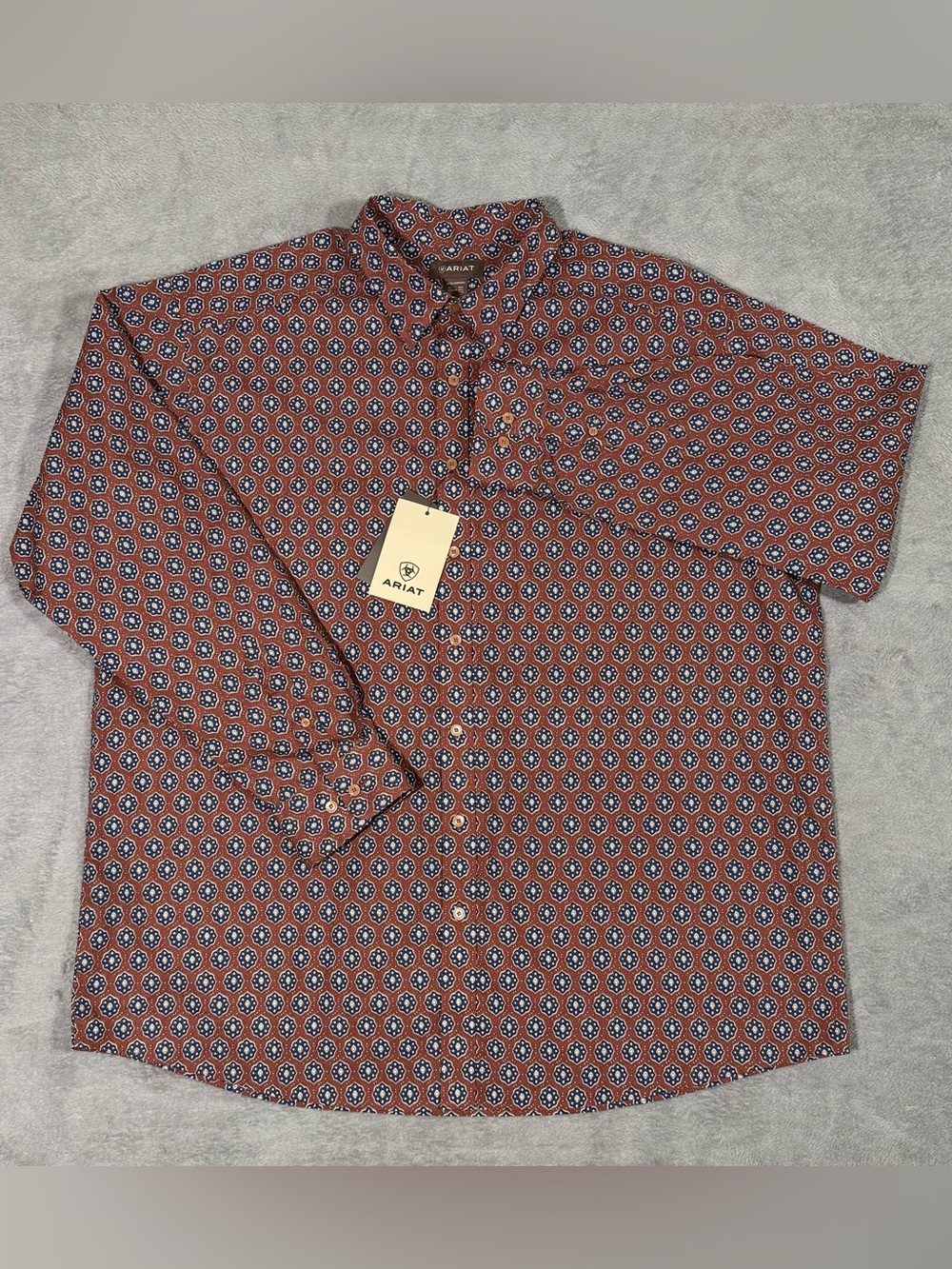 Ariat Mens XXL Shaw Classic Fit Long Sleeve Shirt Brown Geometric Western Cowboy